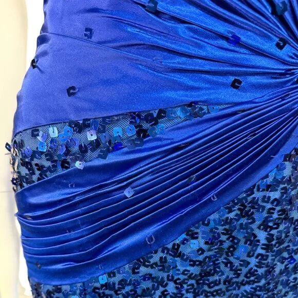 EUC Asymmetric Blue Tulle & Sequin Ball Gown - Womens Size 2 Tiffany Prom Dress - Picture 4 of 5